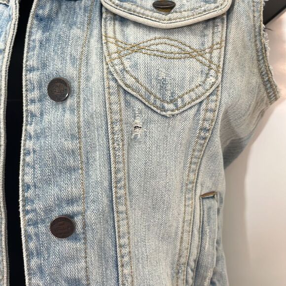 Abercrombie & Fitch Light Wash Distressed Denim Vest Vintage Size Small - Picture 3 of 11
